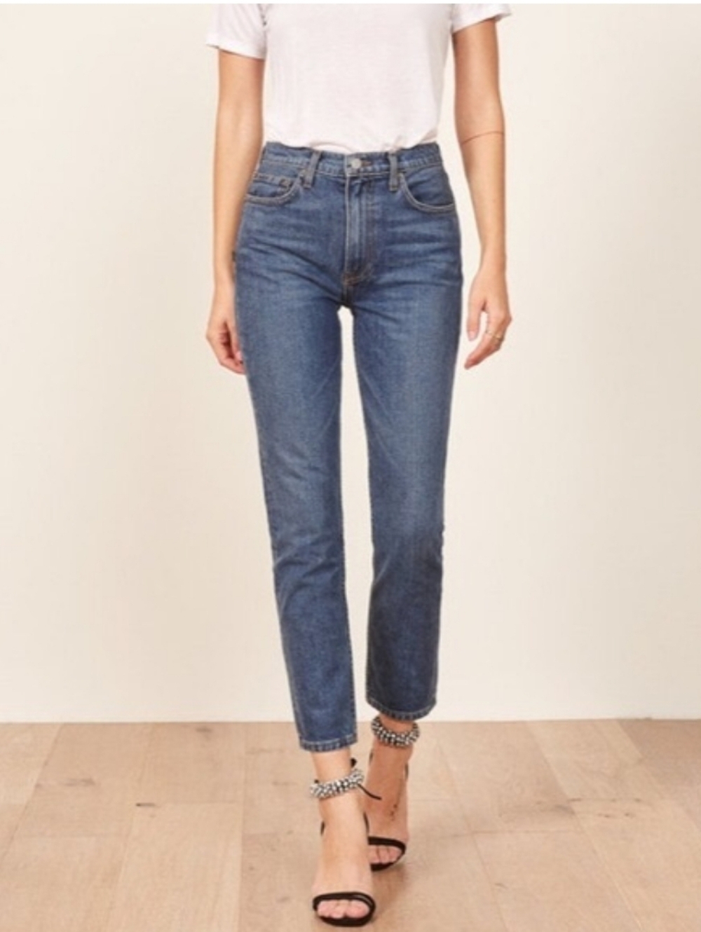 REFORMATION JULIA HIGH WAIST CROP CIGARETTE JEANS BALTIC WASH